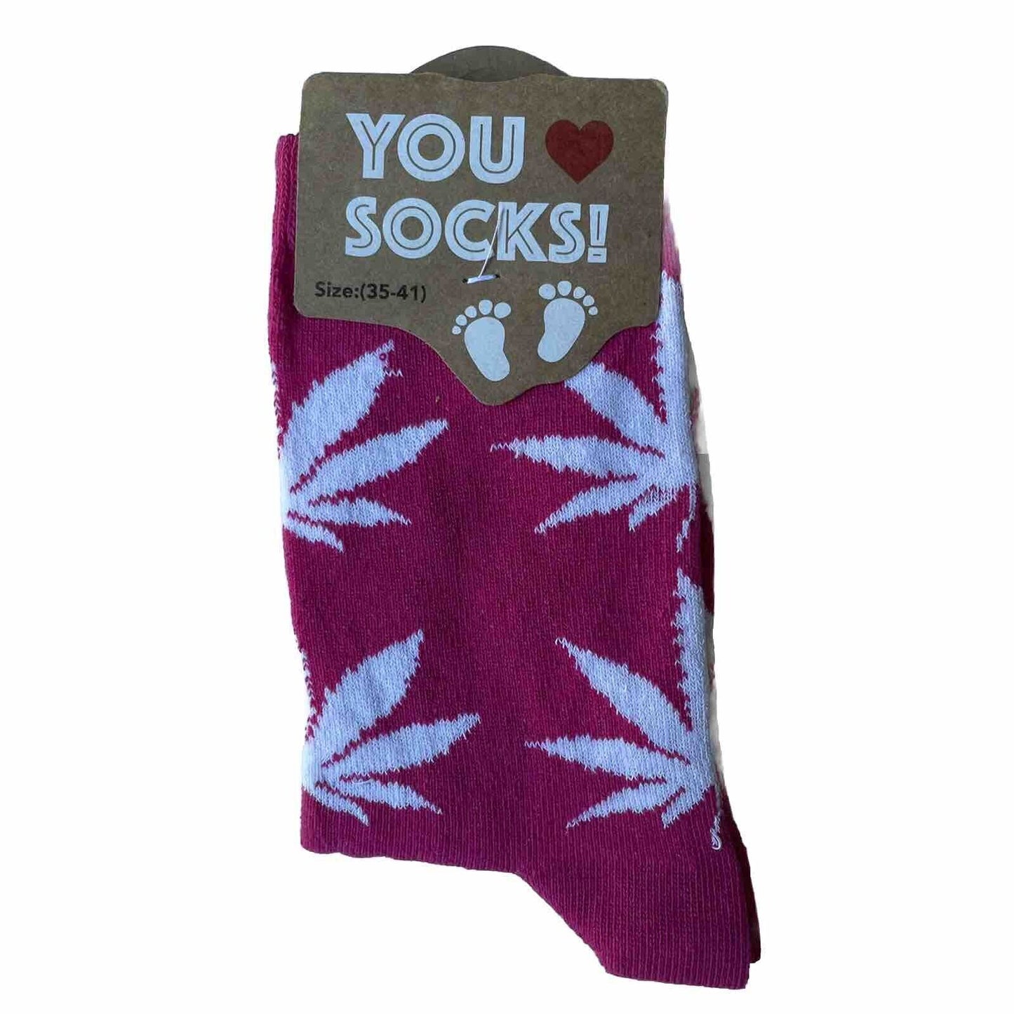 Novelty Socks Weed Pink Leaves Packet