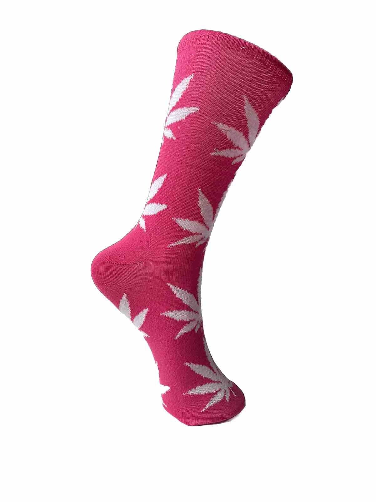 fun novelty socks weed pink leaves side 2