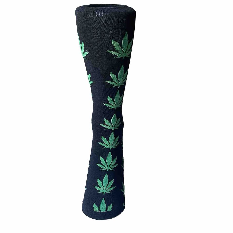 fun novelty socks weed green leaves  front