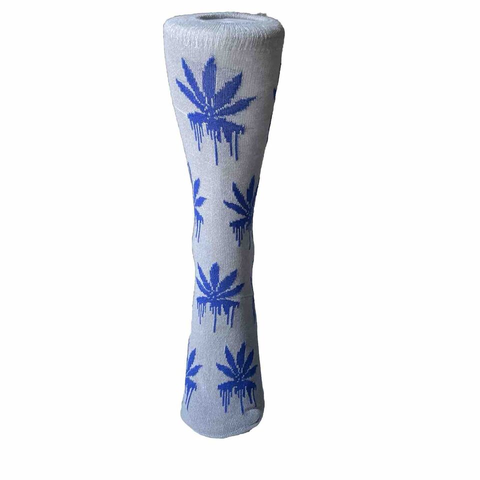 fun novelty socks weed blue leaves front