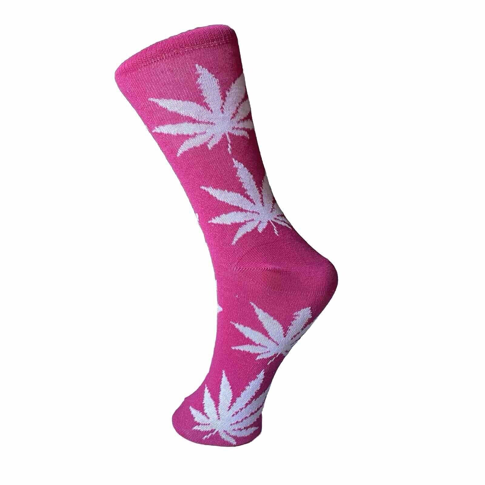 fun novelty socks weed pink leaves